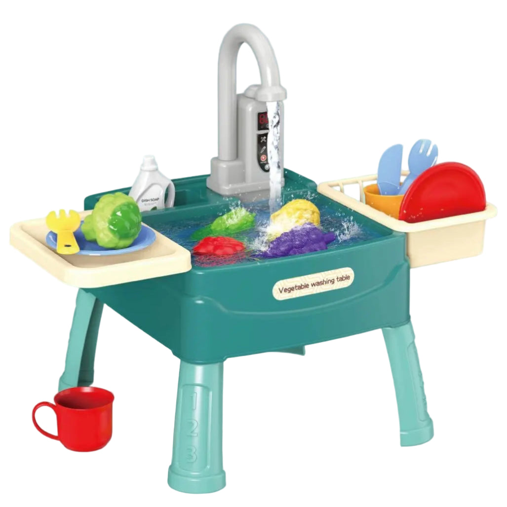 Lekevask med Rinnende Vann – Elektrisk Kran & Oppvasksett | Vannbord & Kjøkkenleke for Småbarn