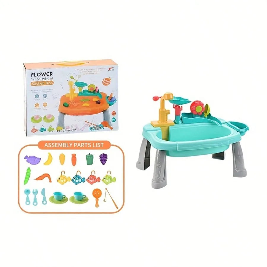 Lekevask med Rinnende Vann – Mini Vannbord & Oppvasksett for Barn