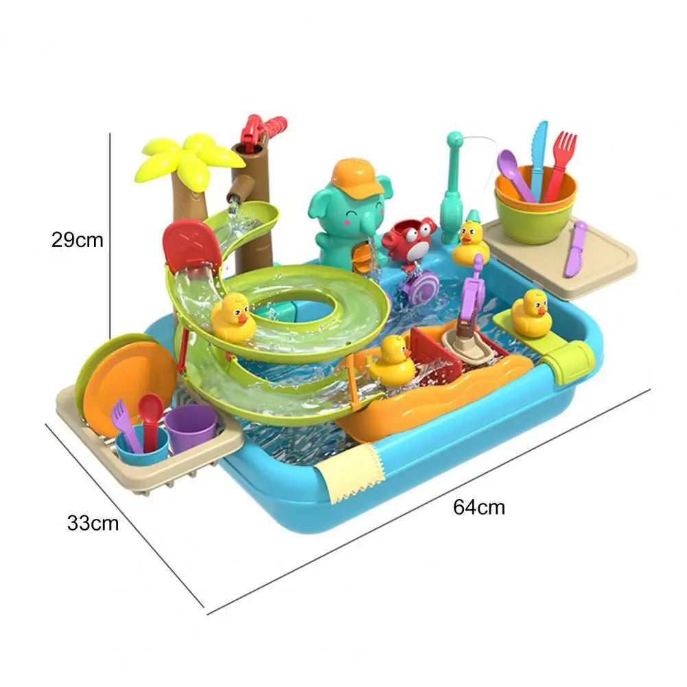 Vannbesparende Lekevask til Barn – Kjøkkenvask med Vannsklie & Fiskespill