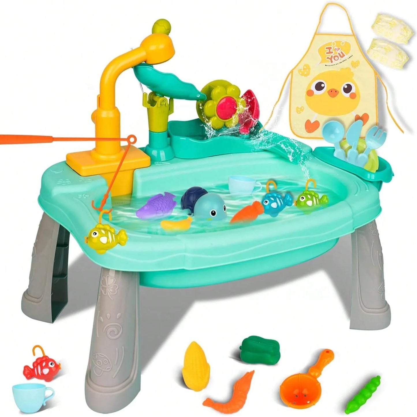 Lekevask med Rinnende Vann – Mini Vannbord & Oppvasksett for Barn