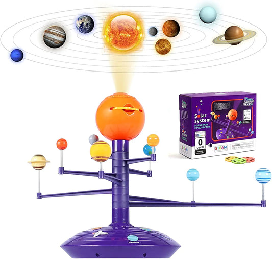 Solsystem-modell for barn – 8 planeter med roterende arm & stjernehimmel-projektor (STEAM)