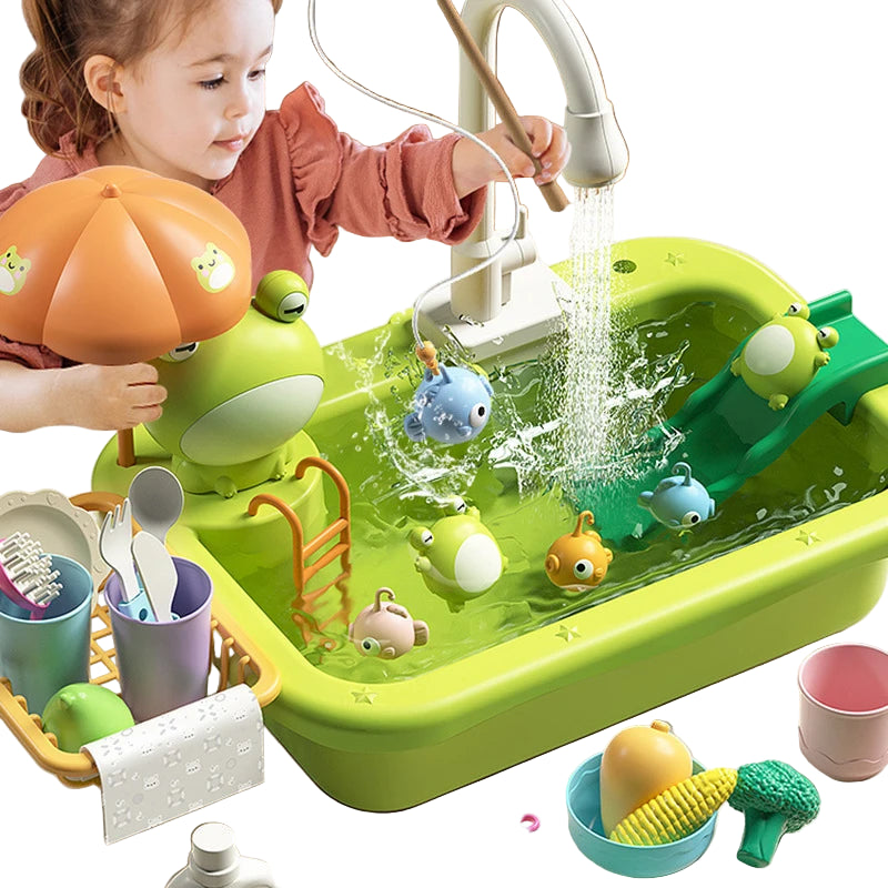 Lekevask for Barn – Kjøkkenleke med Rinnende Vann & Oppvasksett | Elektrisk Vask for Småbarn