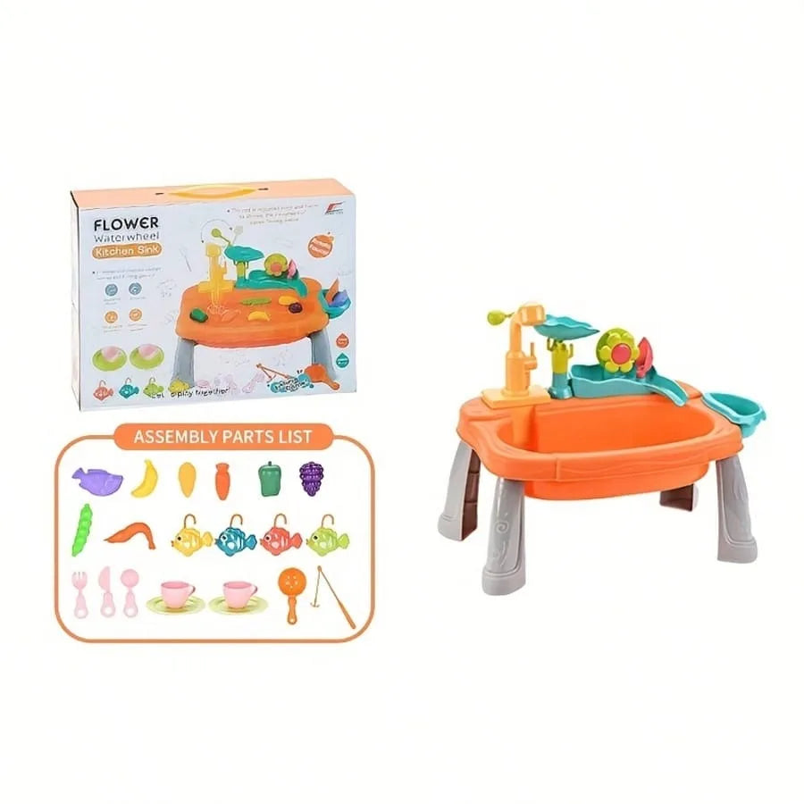 Lekevask med Rinnende Vann – Mini Vannbord & Oppvasksett for Barn
