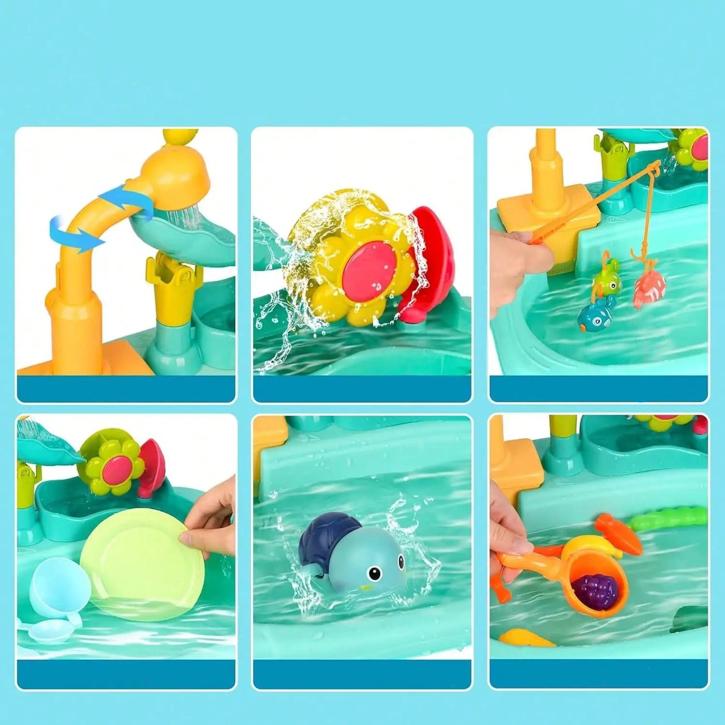 Lekevask med Rinnende Vann – Mini Vannbord & Oppvasksett for Barn