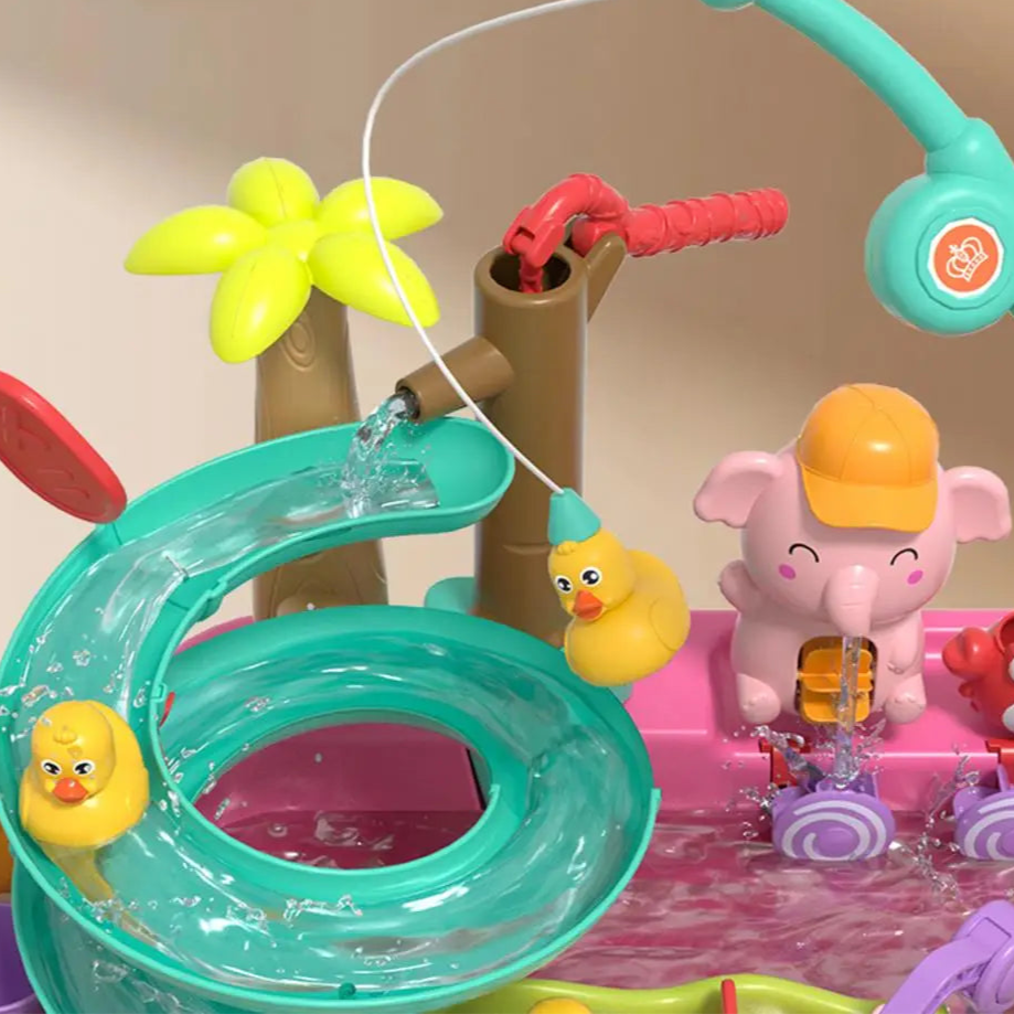 Vannbesparende Lekevask til Barn – Kjøkkenvask med Vannsklie & Fiskespill