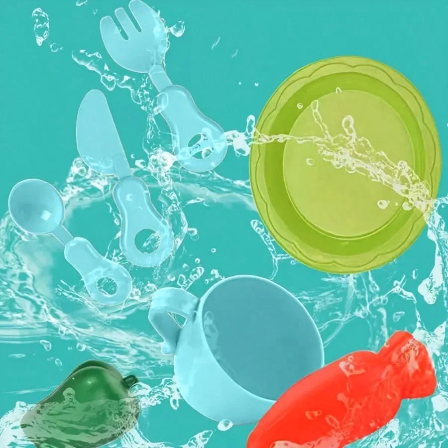 Lekevask med Rinnende Vann – Mini Vannbord & Oppvasksett for Barn