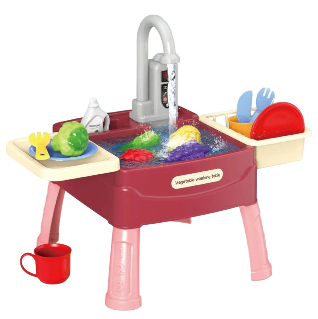 Lekevask med Rinnende Vann – Elektrisk Kran & Oppvasksett | Vannbord & Kjøkkenleke for Småbarn
