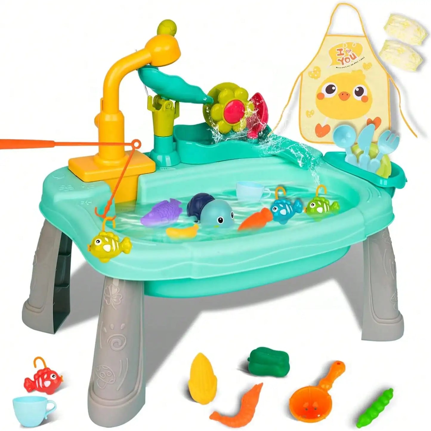 Lekevask med Rinnende Vann – Mini Vannbord & Oppvasksett for Barn